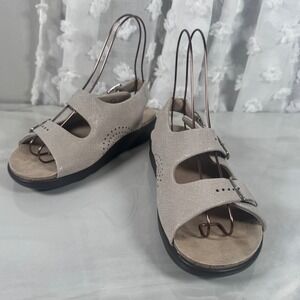 SAS Relaxed Double Strap Sandals Web Linen Walking Sandals Leather 8 W